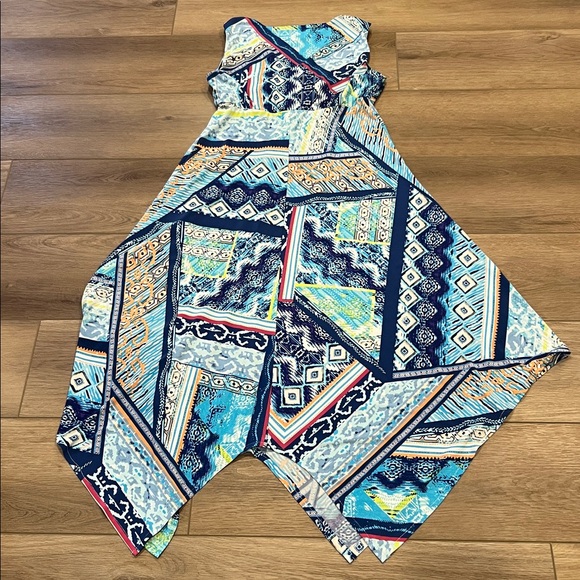 Chicos Long Sleeveless Dress Blue Abstract Asymmetrical Hem Small (4) Chicos 0 - Picture 10 of 13
